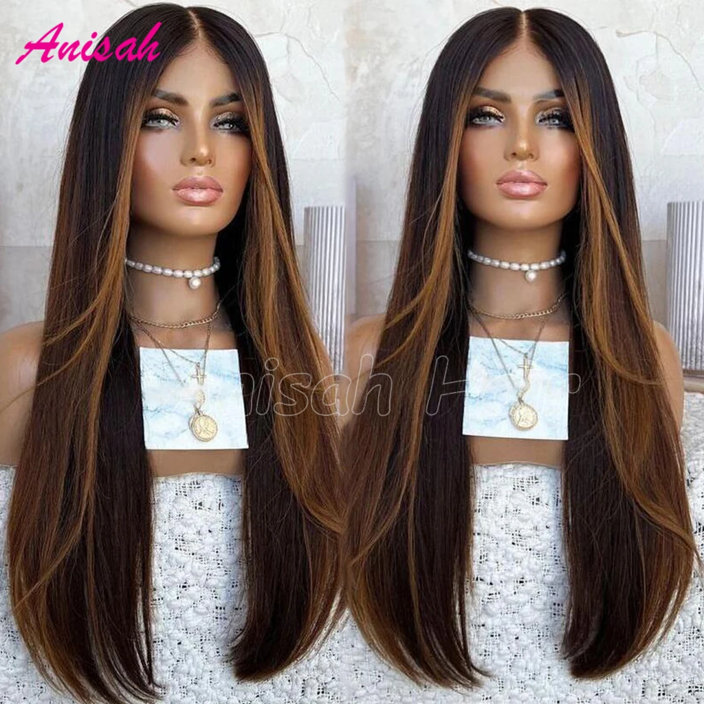 Brazilian Remy Hair Highlight Colored 13x4 Transprent Lace Wig Human Hair layered Bone Straight Ombre Glueless Lace Closure Wig