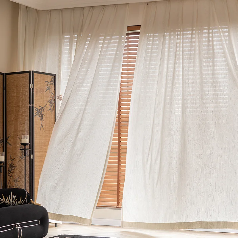 

Custom Size White Tulle Medium-old Style Wind-fury Yarn Transparent and Impermeable Texture Yarn Cotton Linen Sheer Curtains