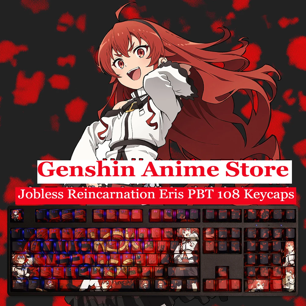Anime Jobless Reincarnation Eris Greyrat PBT 108 Red Key Caps Cosplay Props Thermal Sublimation RGB Mechanicale Keycaps