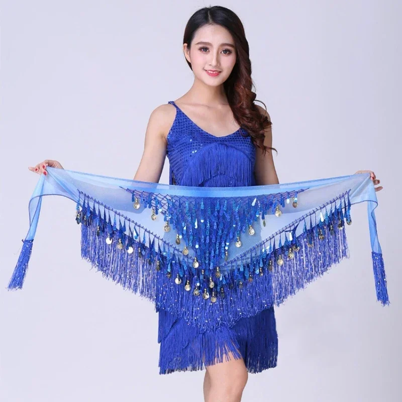 Sciarpa triangolare per danza del ventre dell'anca, cintura con catena in vita, sfumata MN3