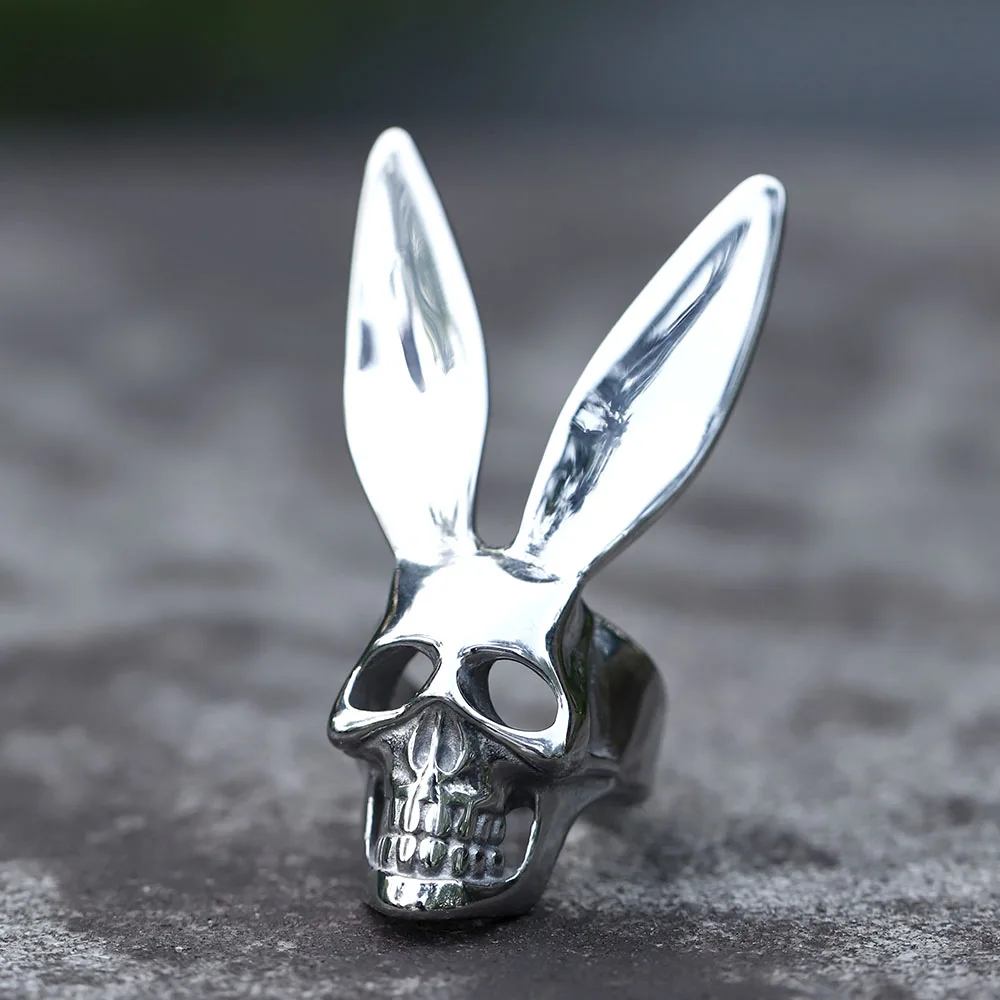 EW Men's 316L stainless steel rings unique Halloween Gothic Funny Skull Rabbit ring Punk Jewelry Gifts free shipping