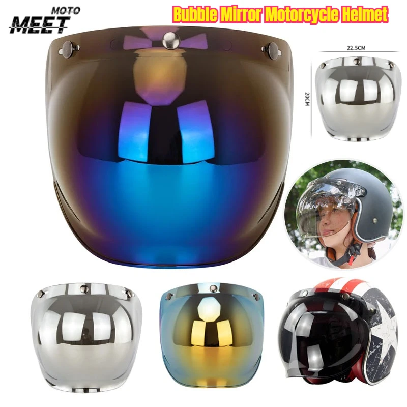 Bubble Mirror Motorcycle Helmet Three Button Type Retro Style Helmet Lenses Bubble Shield Visors Helmet Accessories