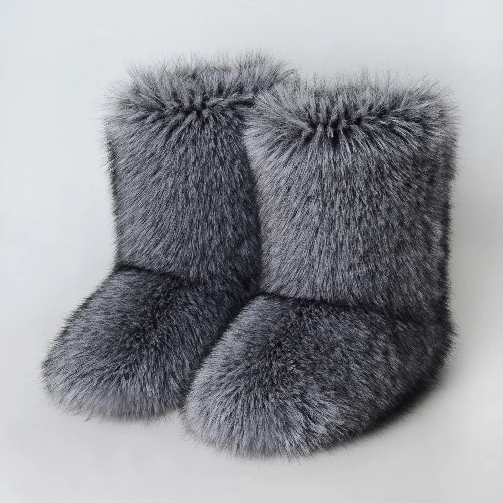 

High Quality Fur Boots For Women 2024 Winter Plus Size Y2k Imitation Raccoon Dog Imitation Fur Snow Boots