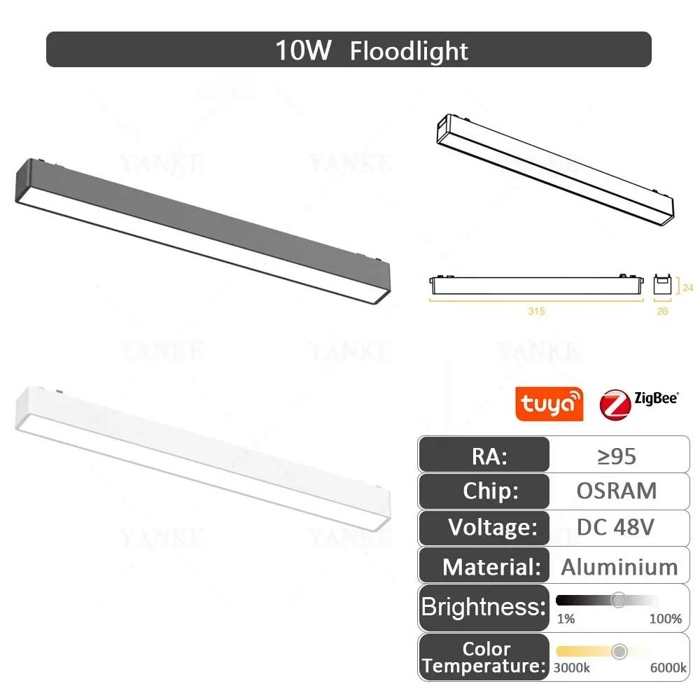 6 mm spoorlicht led magnetische rail plafondlamp systeem tuya smart home life zigbee dimbare lamp spotlight opbouw DC48V zwart w