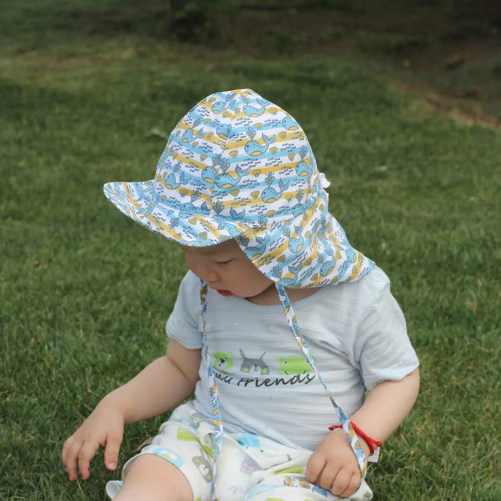 Sombrero de sol con dibujos animados para bebé, gorra de Panamá con protección UV, FPS 50 +, Cubo de viaje para playa, novedad de 2023