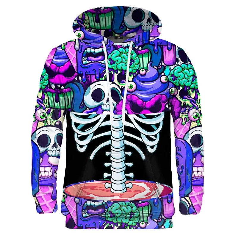 Ice Cream Hoodies Funny Cute 3D Printing For Men Kids Casual Sweatshirt Skull Pattern Design Long Sleeves Pullover Sports Hooded