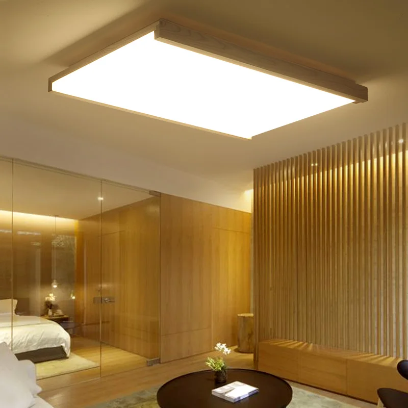 Lámpara de techo LED de madera para el hogar, luz nórdica cuadrada, creativa y moderna, accesorio de iluminación para sala de estar, dormitorio, estudio, decoración del hogar