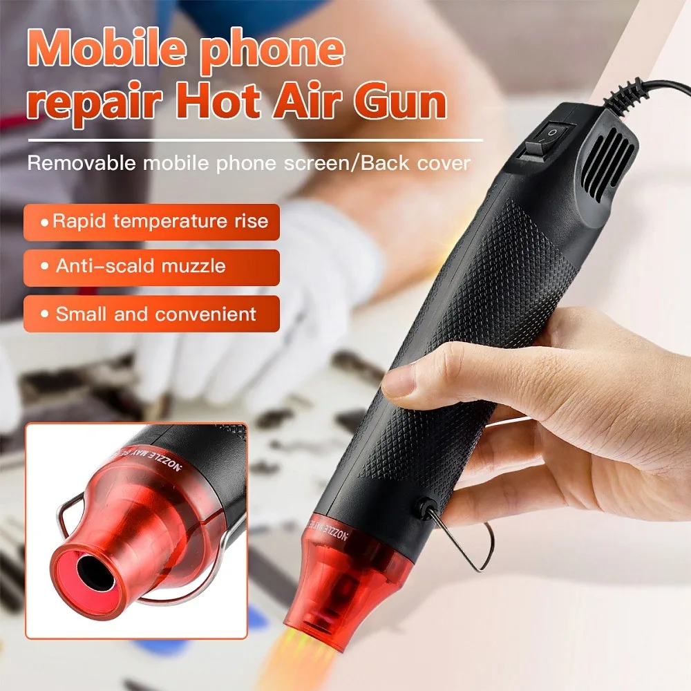 300W Hot Air Heat Gun Electric Temperature Power Blower Mini Tool Kit for DIY Shrink Tubing Soldering Wrap Plastic Rubber Stamp