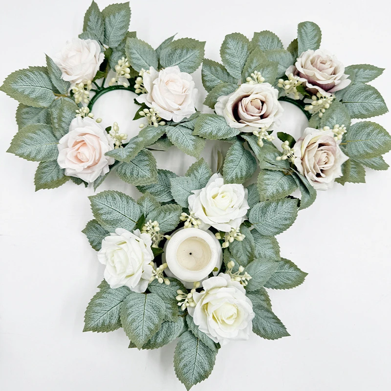 

1pcs Candle Rings candlestick garland Artificial Rose Wreath Christmas Decoration Props Table Wedding event Arrangement