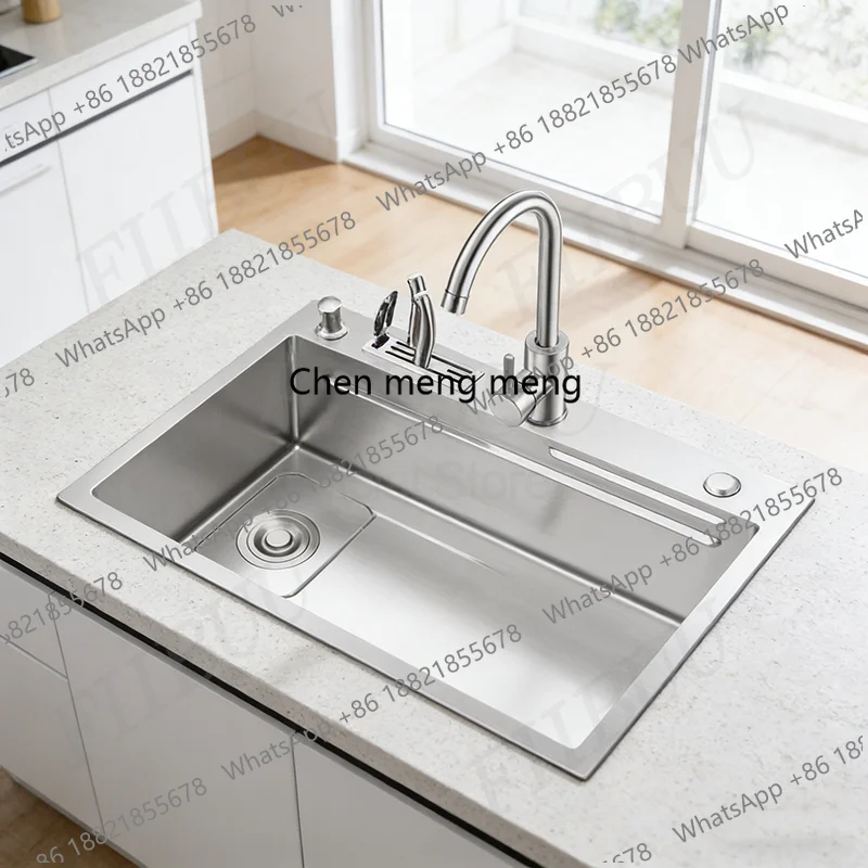 Large Capacity 304 Stainless Steel Kitchen Sink Multifunctional Single Bowl Vegetable Workstation Wash/Cut/Drain in One Full Set
