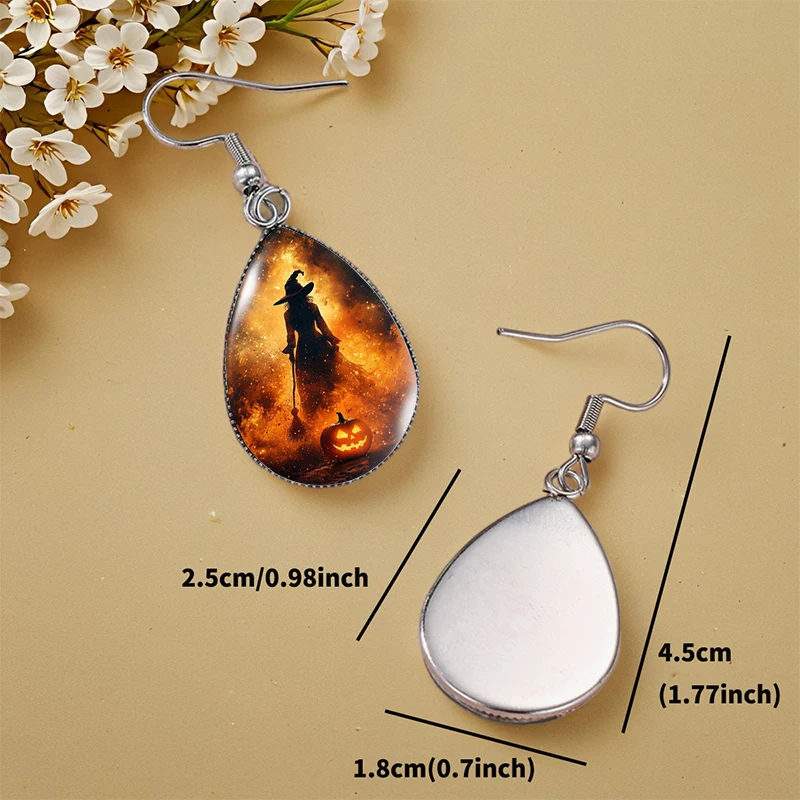 الساحرة في لهب الهالوين توضيح هدية مجوهرات زجاجية عصرية على شكل أقراط متدلية #2