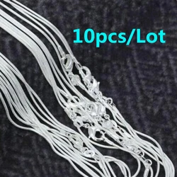 10pcs 925 sterling silver fino 1MM cobra cadeia colar para as mulheres homem 16-30 polegadas moda festa de casamento presentes da jóia