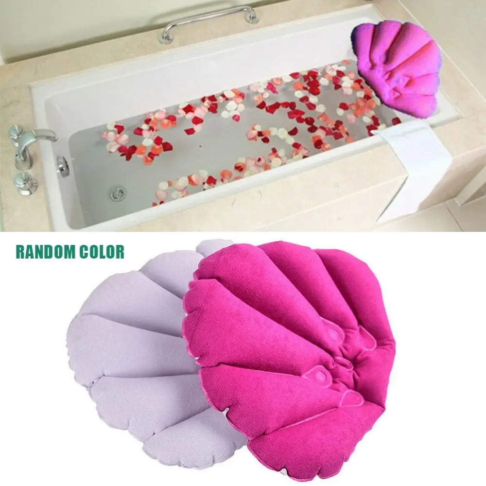 2Pcs With Suction Cup Inflatable Bath Pillow Portable PVC Bathtub Pillow Removable Fan-shaped Inflatable Cushion Household