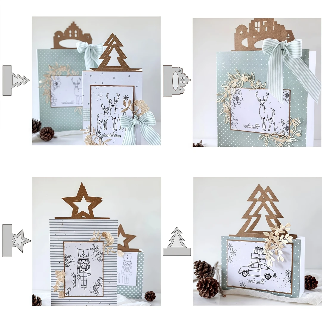 Stern Weihnachtsbaum und Haus Taschengriffe Metall Stanzformen für DIY Scrapbooking Kartenherstellung Schablone Prägung Handwerk Dekoration