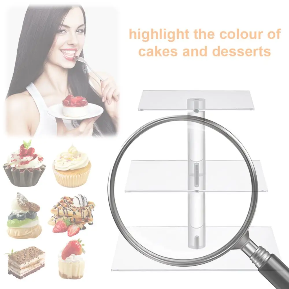 

3/4 Tier Acrylic Cupcake Display Stand with LED Light Cupcake Tower Stand Multifunctional Cupcake Holder for Celebration