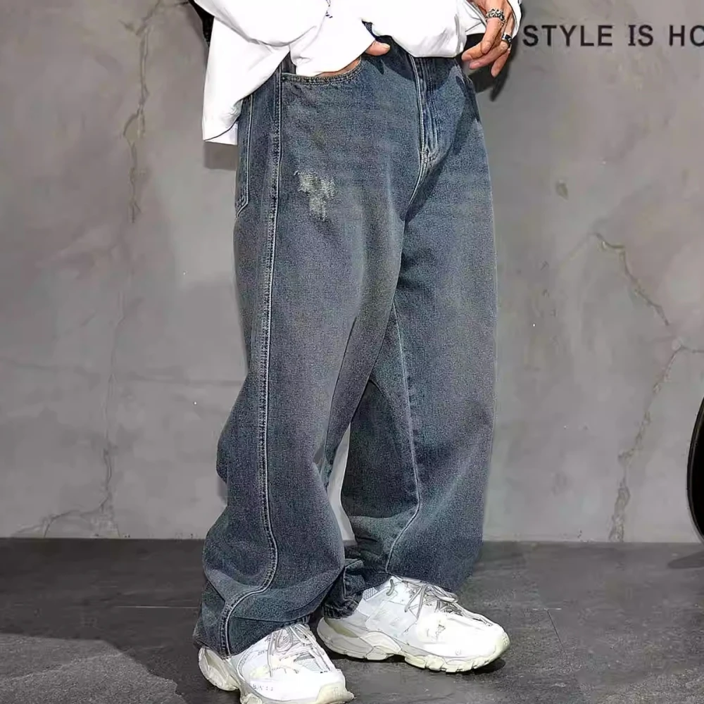 Jean Baggy empilé Hip Hop de haute qualité pour hommes, Streetwear, pantalon en Denim, mode coréenne, pantalon à jambes droites, Harajuku