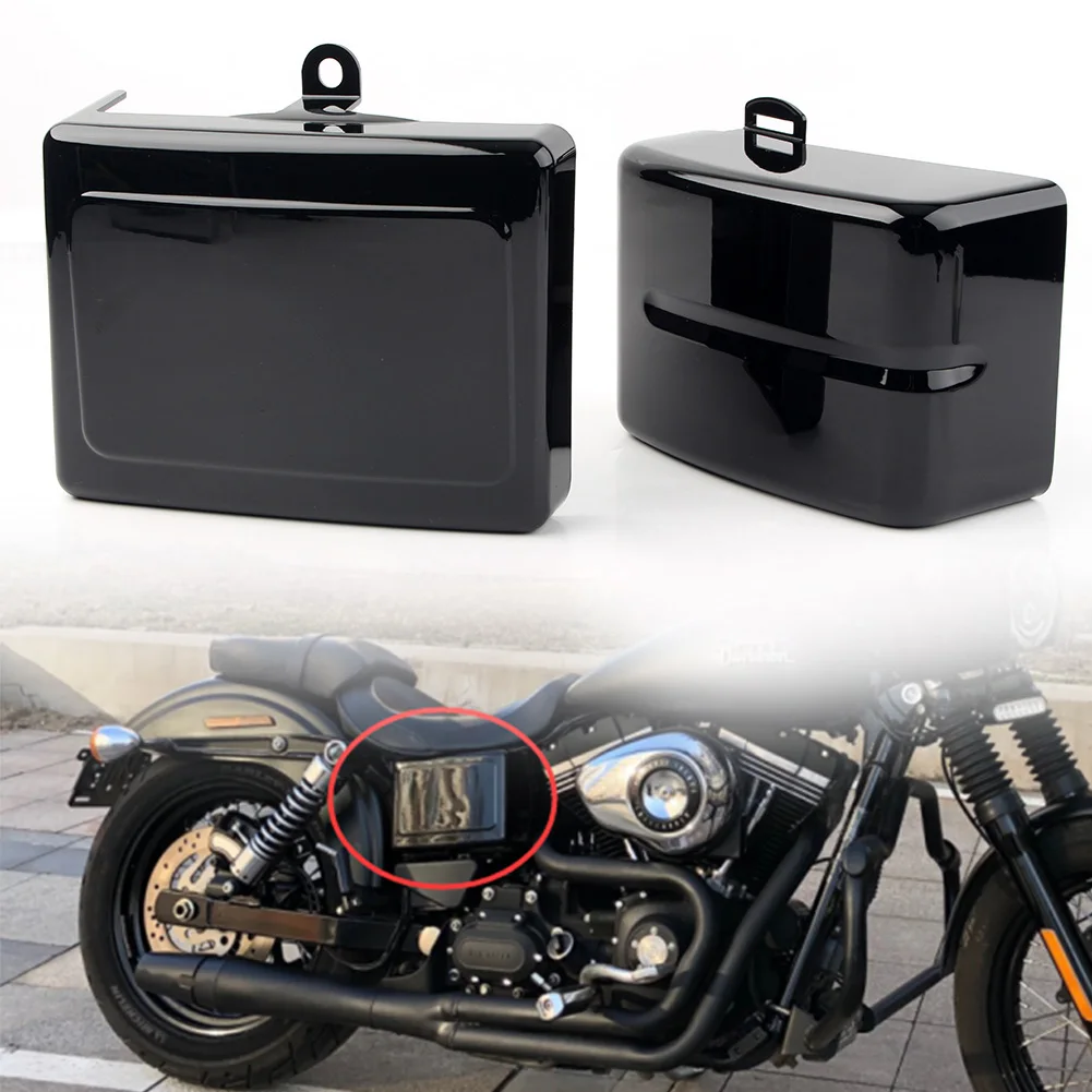 2 PCS Motorcycle Battery Side Covers Protector Glossy Black For Harley Davidson Dyna Fat Bob Super Glide Switchback 2006-2017