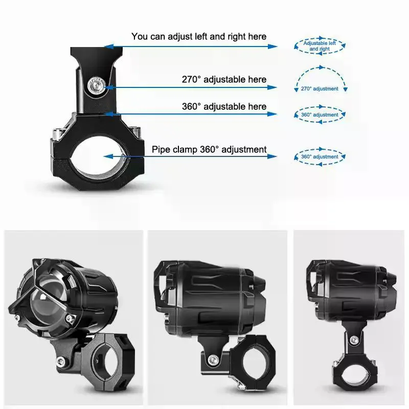 Universal Motorcycle LED Light Brackets Bumper: Modified Headlight Spotlight Mount Clamps Holder Adjustable