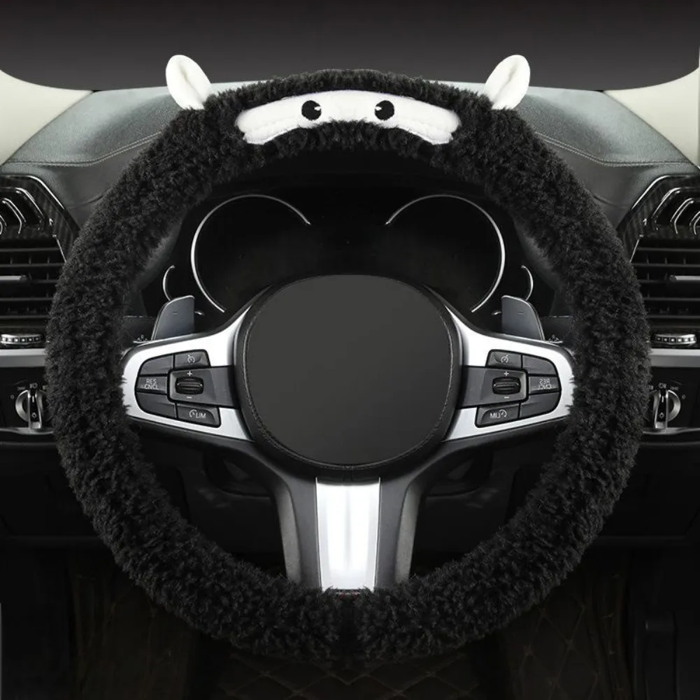 Non-slip Cover Steering Wheel Cover Winter Car Accessory Black Comfortable Driving Experience Cute Cartoon Design