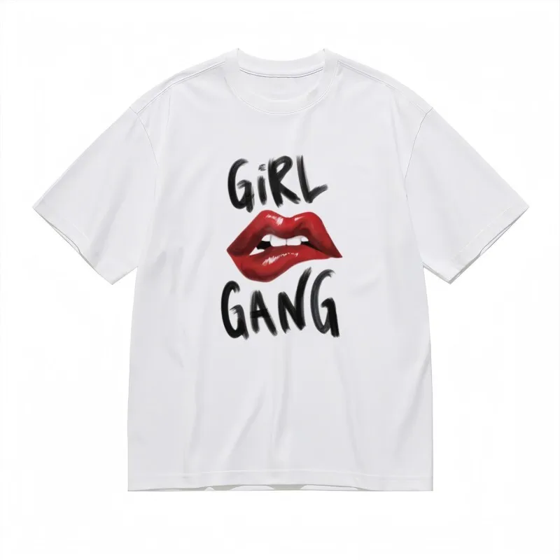 

Girl Gang Red Lips Graphic T-Shirt Bold Feminist Tee Fashionistas for Women Empowerment Advocates and Sisterhood Enthusiasts
