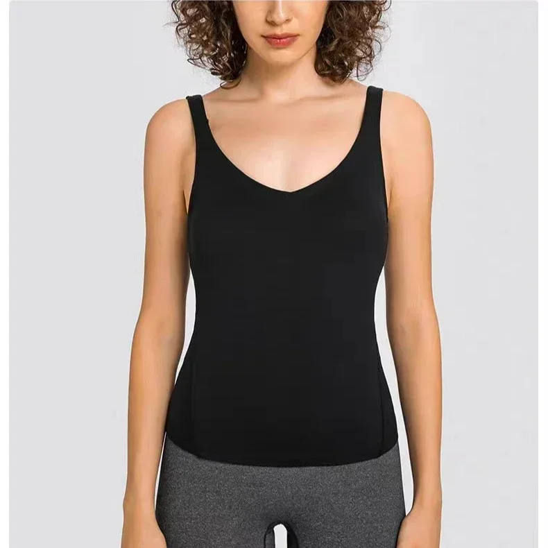 

Lemon Women V-neck Sports Vest With Chest Pad Sexy Back High Elasticity Breathable Quick-drying Fitness Running Yoga Tank Tops