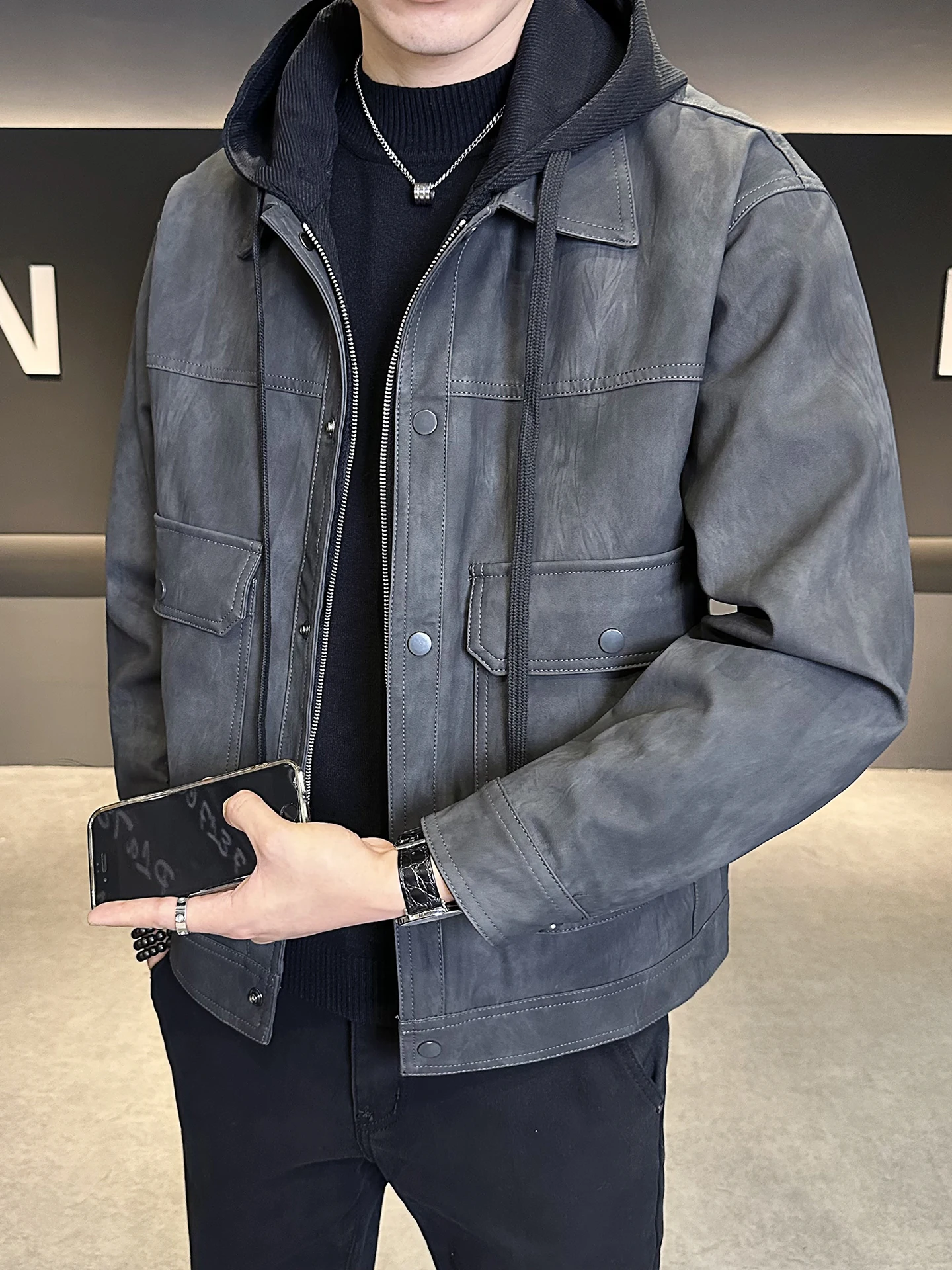 

Мужское кожаное пальто с капюшоном Jaet, съемное искусственное двухсекционное пальто Haome, модная весенне-осенняя повседневная модная искусственная кожа