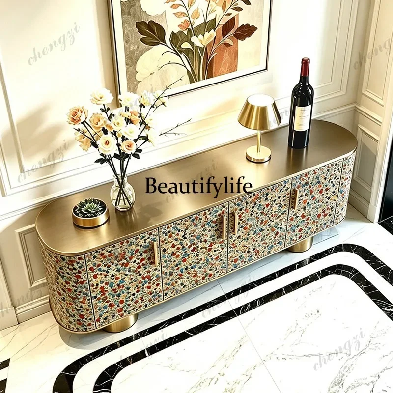 K153 Italian light luxury solid wood dining side cabinet, high-end sense, wall storage, painted entrance locker
