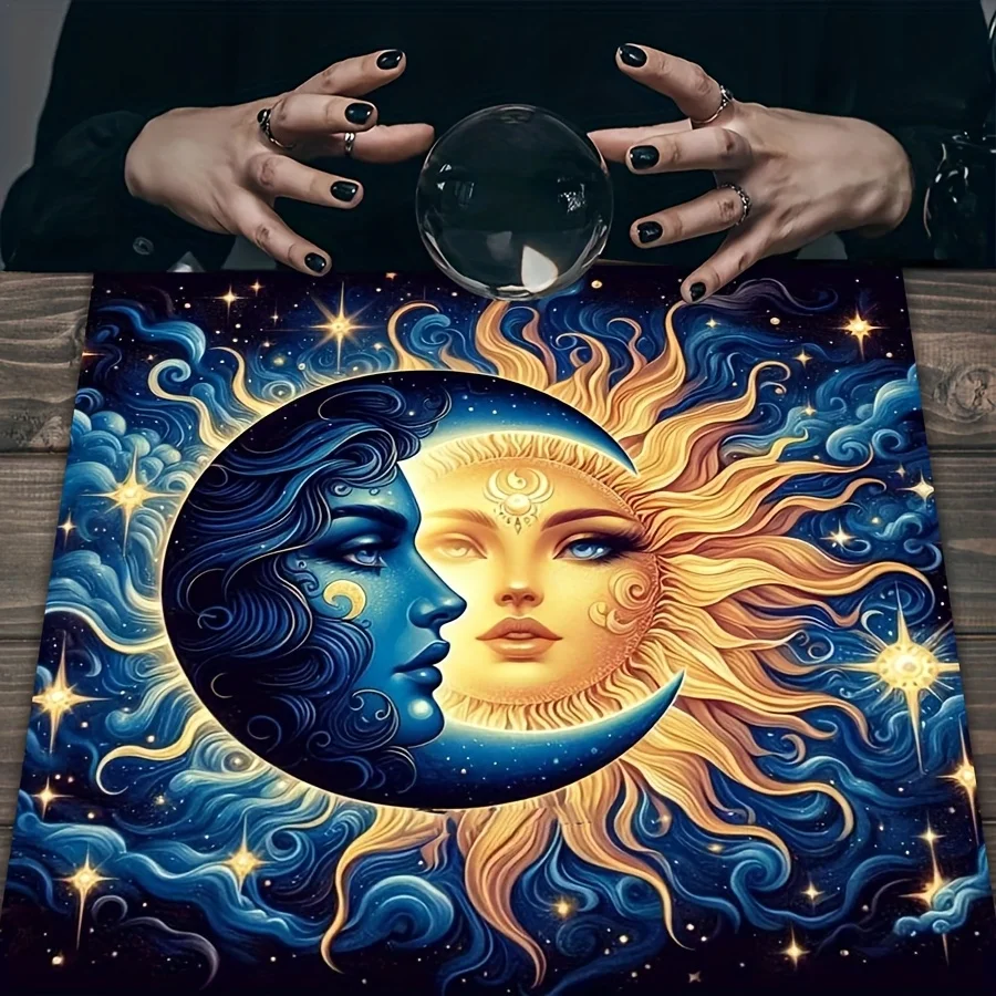 Sun & Moon Tarot Pattern Tablecloth, Star & Constellation Print, Great for Parties, Divination and Festive Decor
