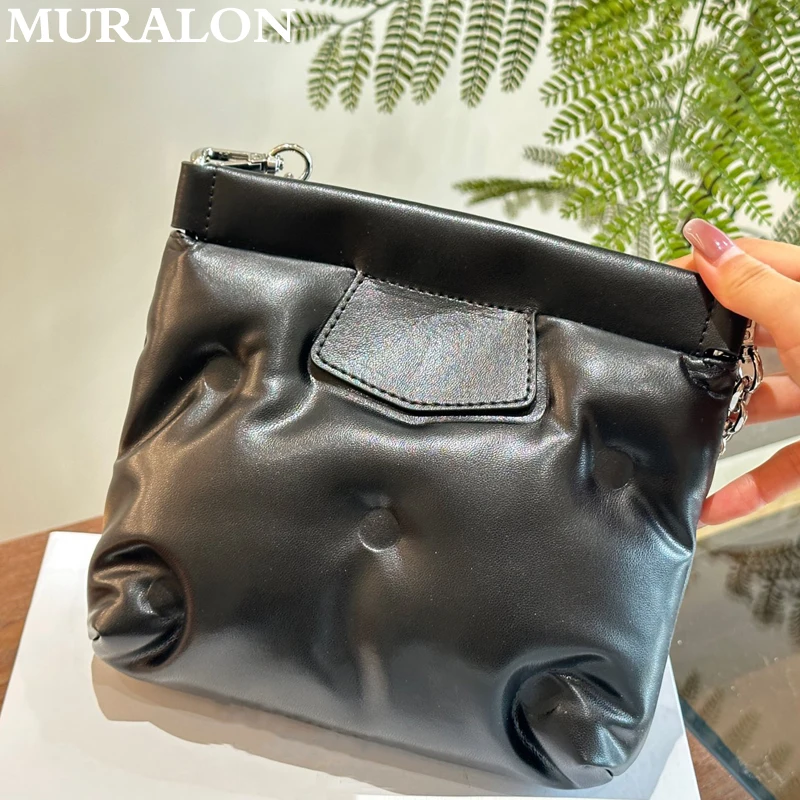 Women\'s Genuine Leather Small Bag Niche Slanting Clouds Bag Soft Sheepskin Casual Handbag Premium Texture Chain Mini Square Bag