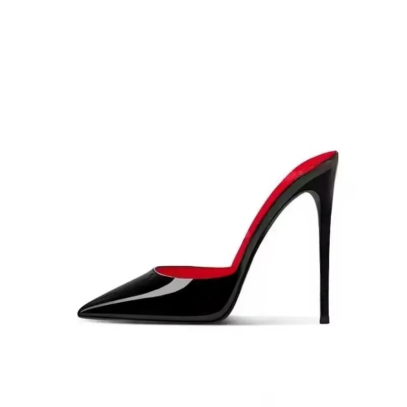 New sexy patent leather high-heeled pointed shallow mouth single shoe with patent leather toe cap, half drag size 33-46 - view 3