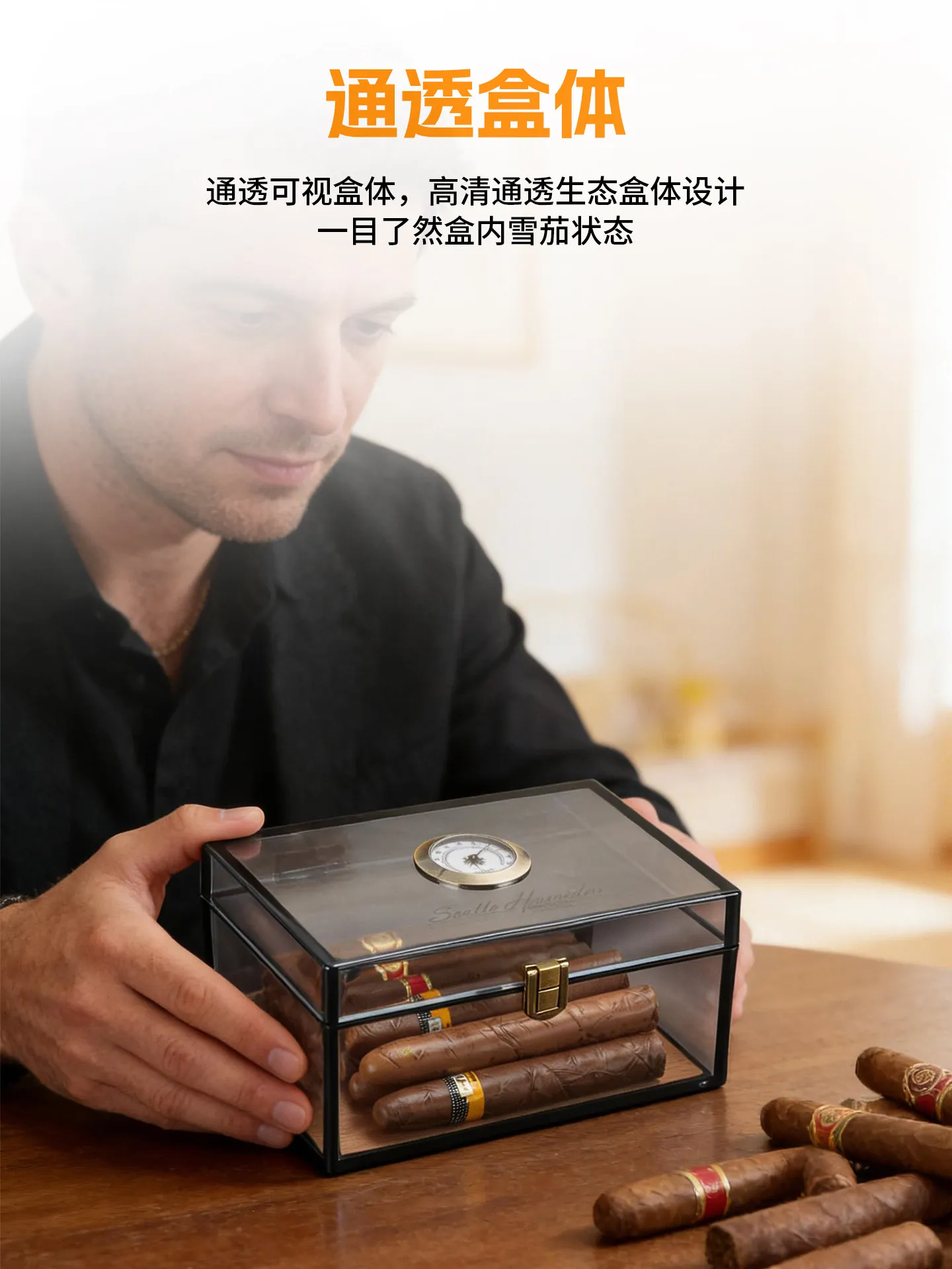 L-cigar humidor - airtight, moisture-proof, and portable for professional cigar aging and care. large capacity, lockable toolbox