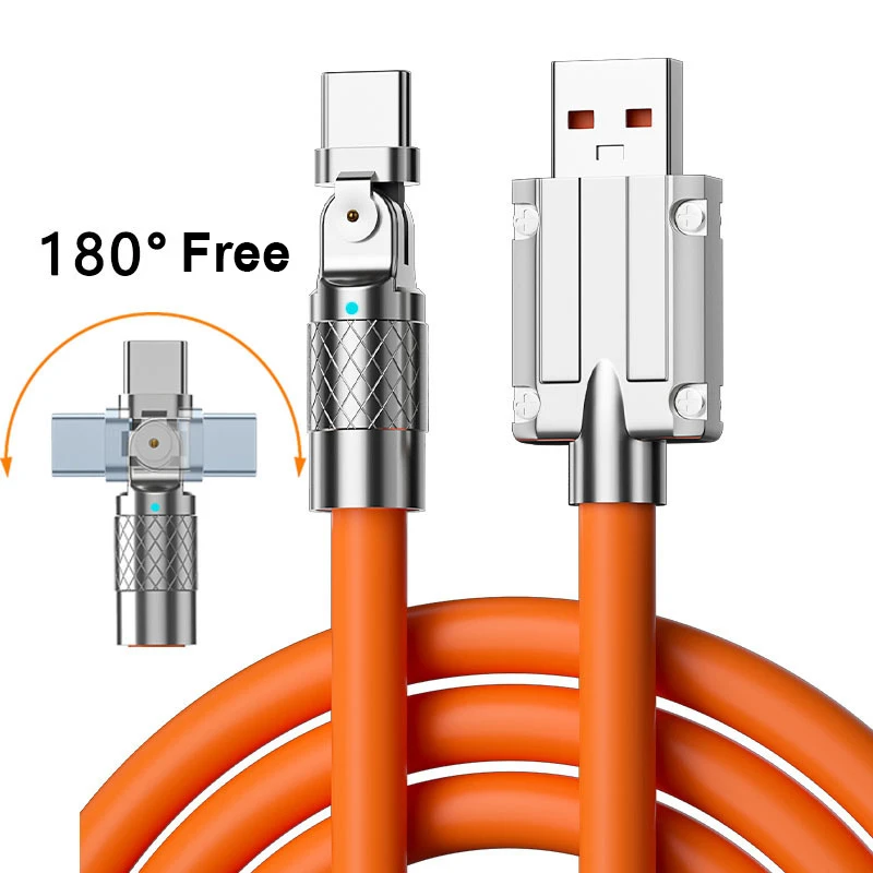 

Alloy 180 Degree Rotation USB Type C 120W 6A Elbow Cable for Game Fast Charging for Xiaomi Redmi Honor Phone Charger Cable