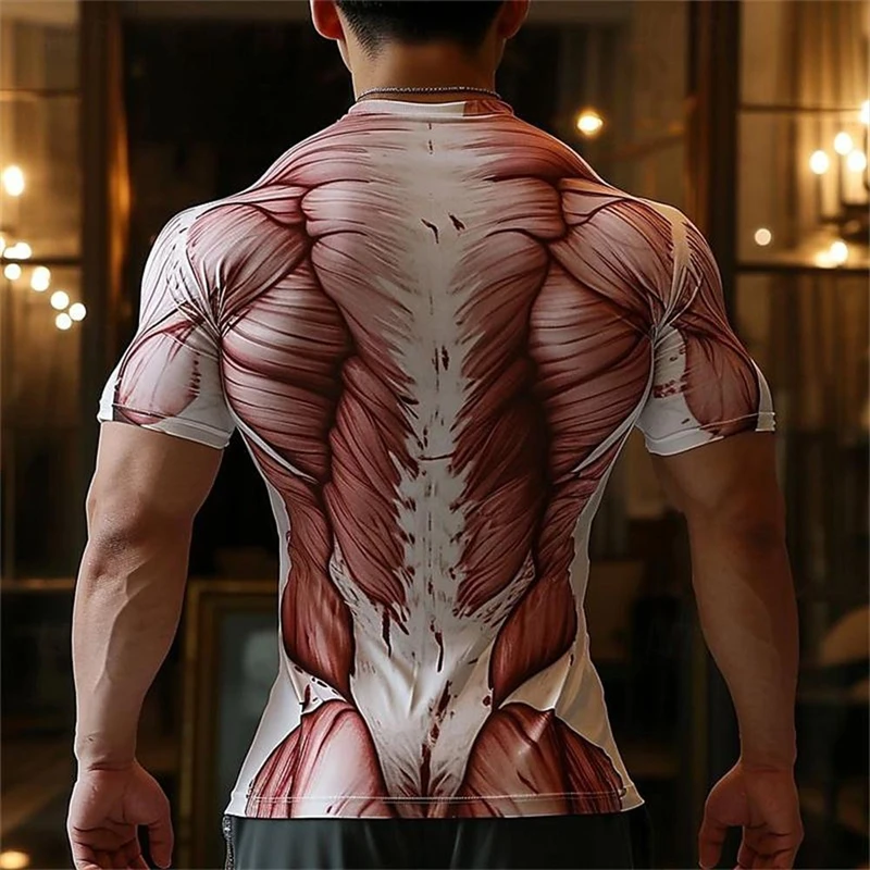 Vintage Skeleton Muscle Graphics T Shirts Summer Fashion Short Sleeve Cool 3D Skull Printed Mens T-shirts Trend Streetwear Tees