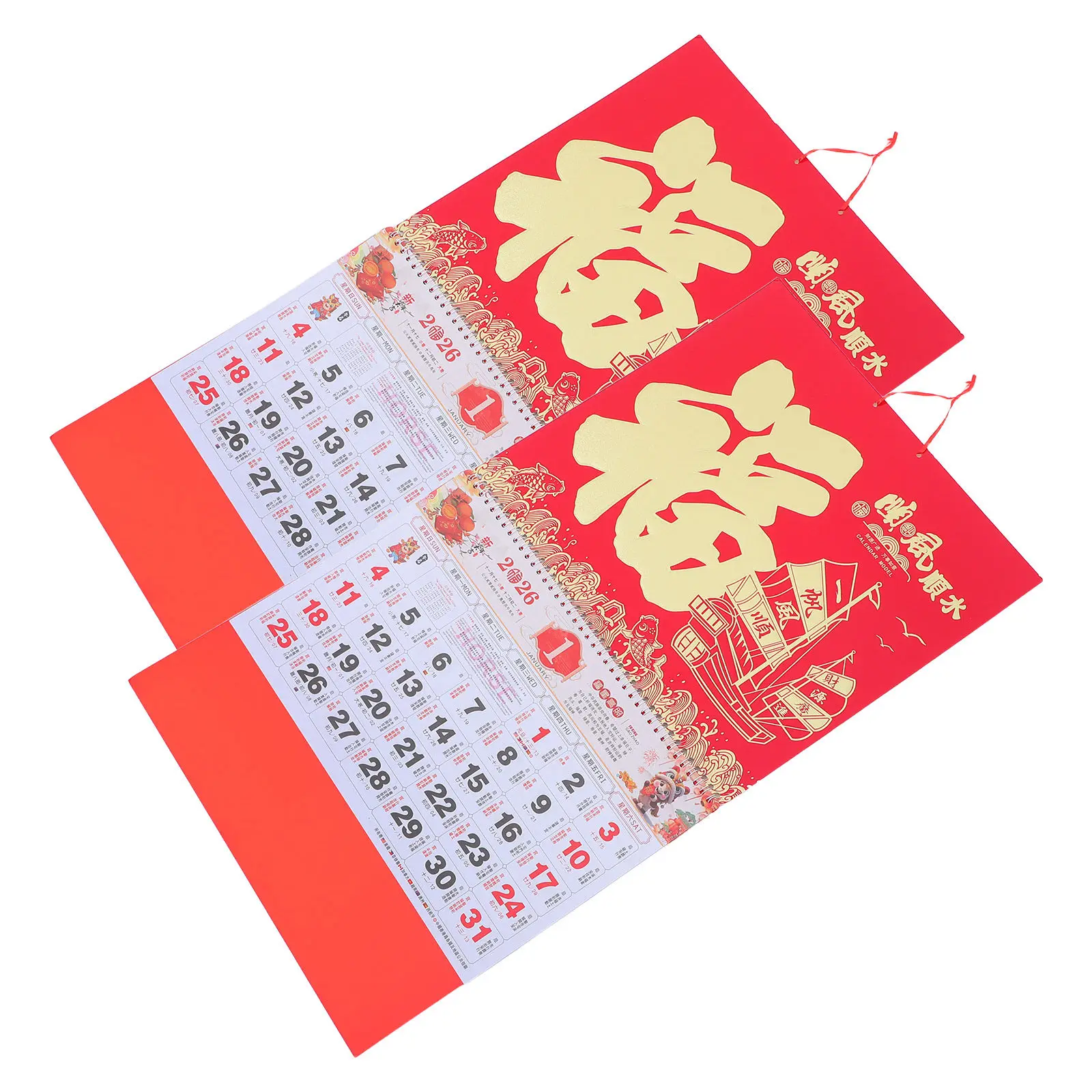 

Набор из 2-х подвесных календарей на 2026 год в китайском стиле: Год Лошади, настенный свиток, фэн-шуй, декор для офиса и дома, ежемесячные лунные праздники