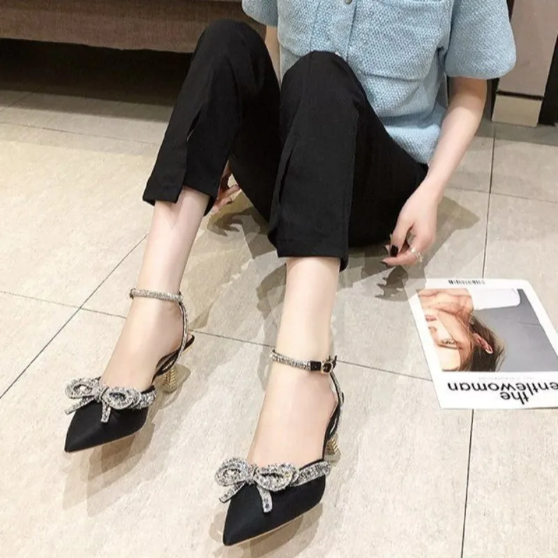 

Женские шикарные босоножки на каблуке с бантом, тонкий каблук, летние, для повседневной носки на улице, модные, новый дизайн