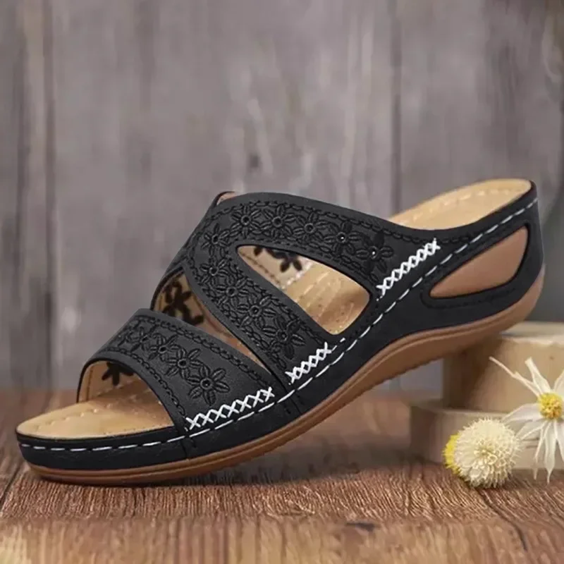 2024 Summer Women Wedge Sandals Premium Orthopedic Open Toe Sandals Vintage Anti-slip Leather Casual Female Platform Retro Shoes