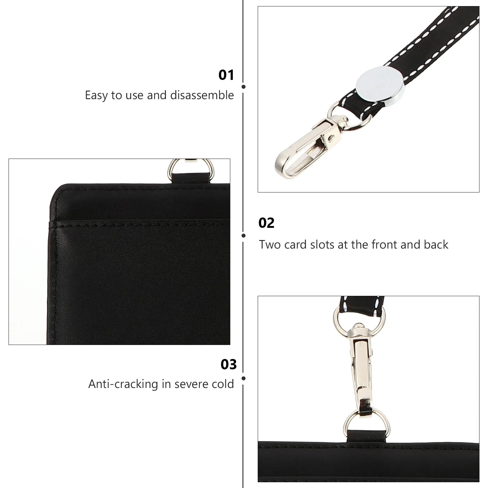 

ID Badge Holders 2 Slots Zinc Alloy Card Lanyards Black Handmade Anti Rust Craftsmen Stitches Natural