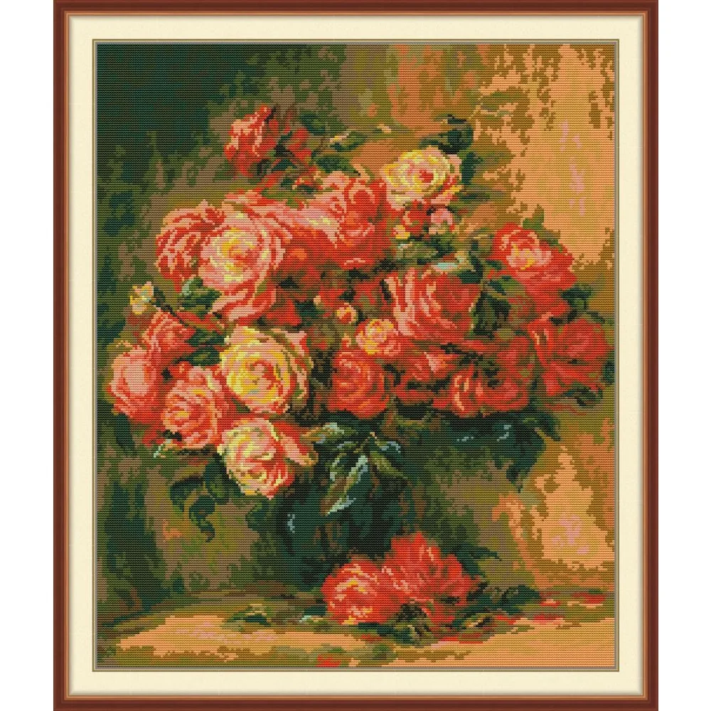 

Joy Sunday New Pre-printed Cross Stitch Kit Easy Pattern Aida Stamped Fabric Embroidery Set-A Bouquet of Roses