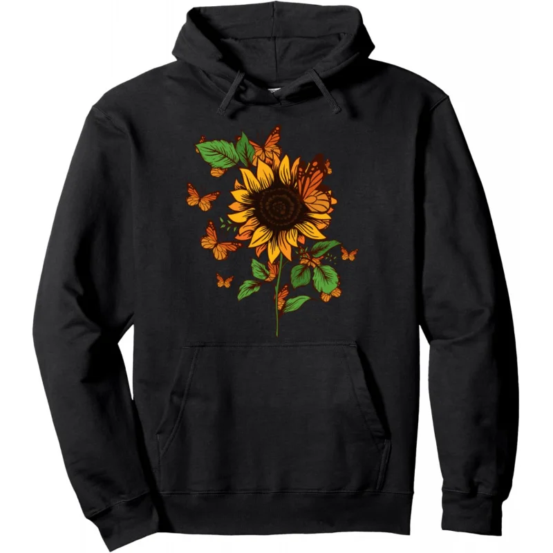 

Men's minimalist style butterfly sunflower garden blue hoodie