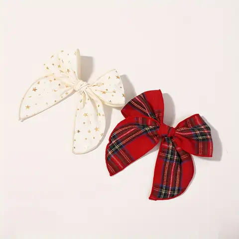 2pcs/set  Bows Hair Clips for Baby Girls 5.7 Inch Cheer Christmas Plaid Handmade Bowknot Hairpin Kids Hair Accessories Gifts
