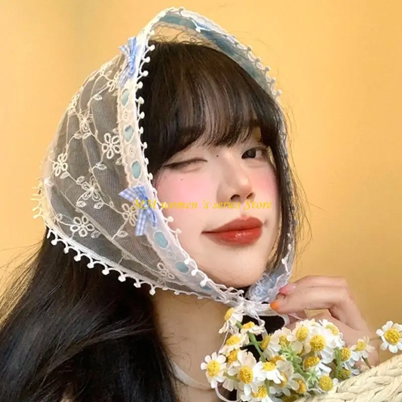 Q39Cバレットコアヘッドスカーフホワイト刺繍バレットコア女の子やファッション愛好家のための芸術的なボウノット