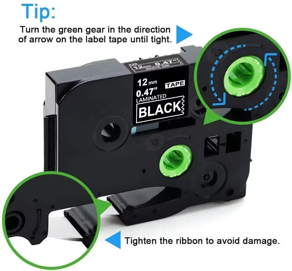 5/10PK Compatible for Brother TZe-335 TZ-325 TZe345 White on Black 12mm Label Tape for P-Touch Label Maker PT-D200 PT-D200G D210