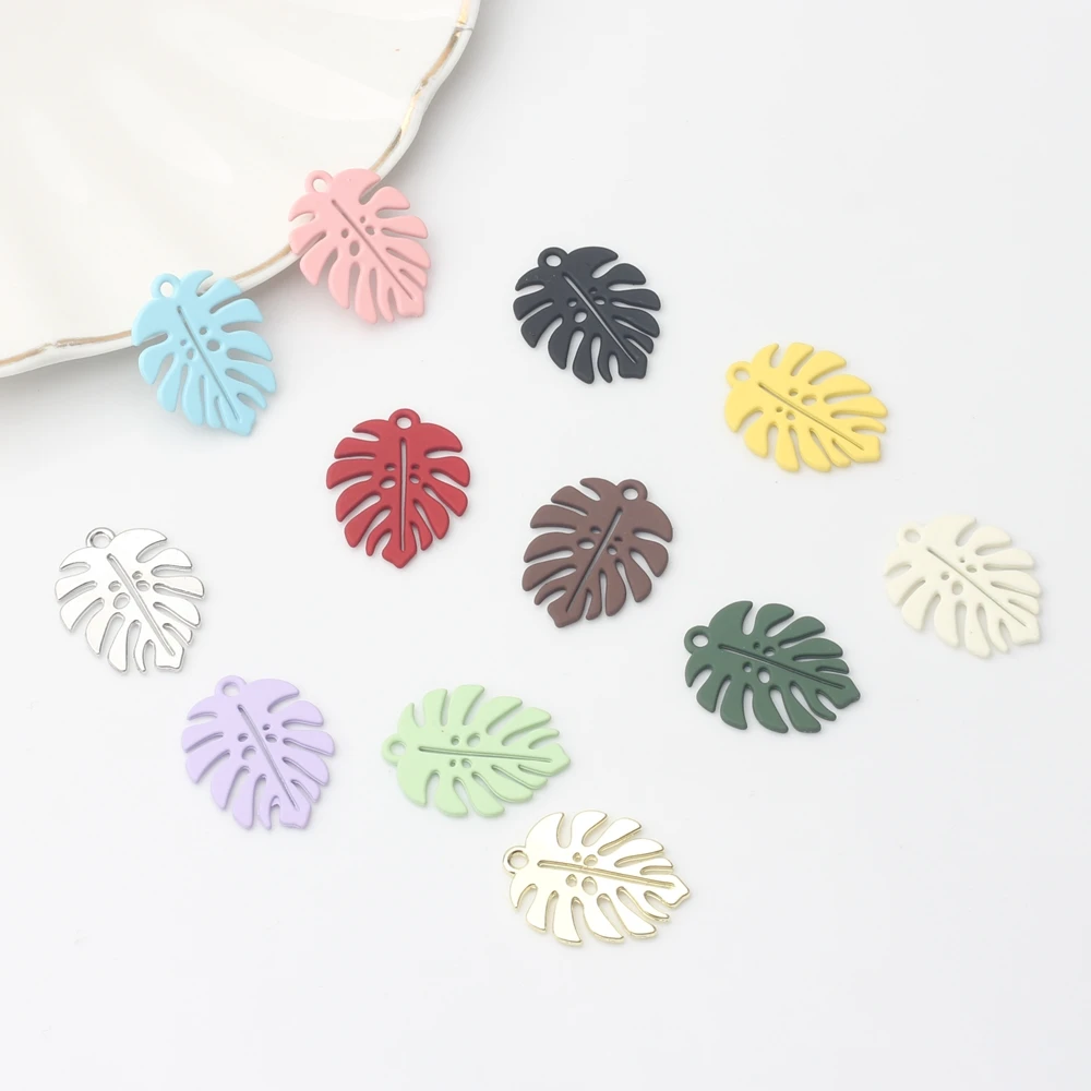 Zinc Alloy Pendant Colorful Spray Paint Leaf Charms 10pcs/lot For DIY Fashion Jewelry Earring Making Accessories