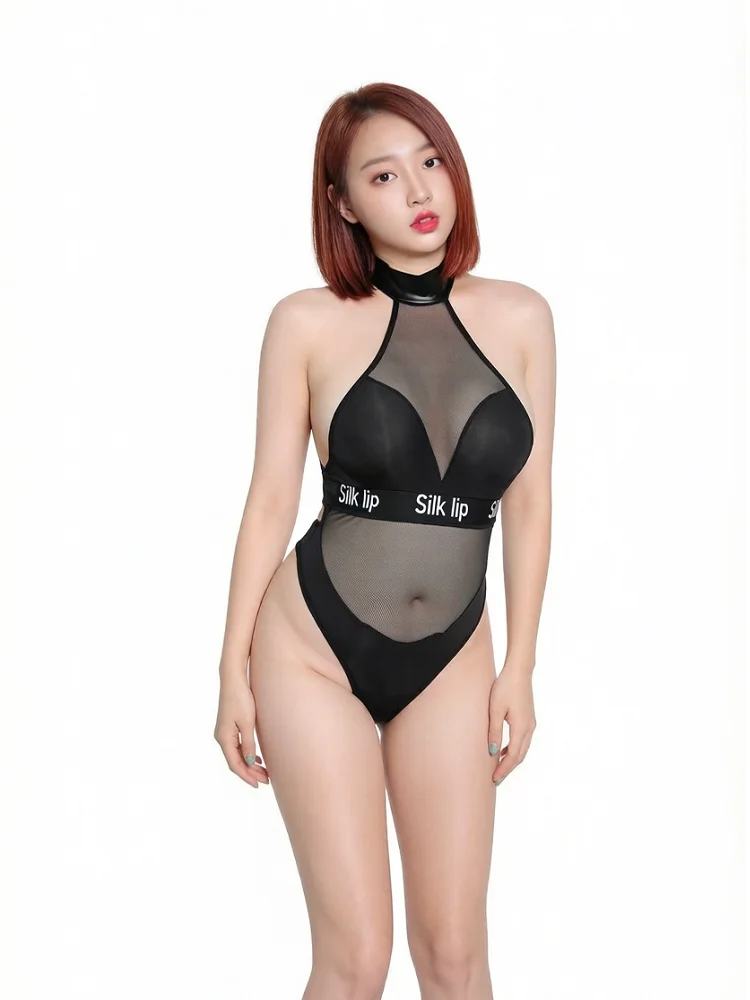 Patchwork High Cut Thong Bodysuit for Women Sexy Mesh Sheer Transparent Tights Women's Sleeveless Leotard Nightwear Woman Clothi view 4