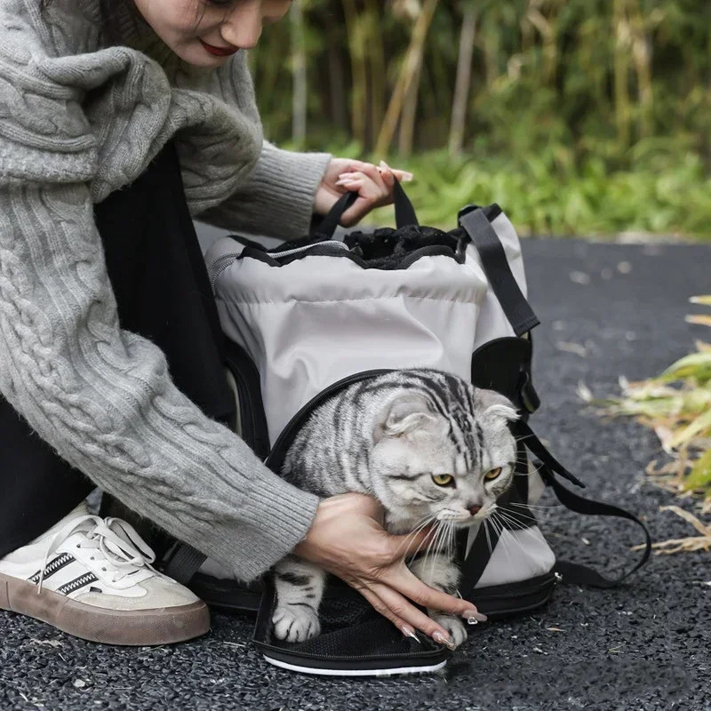 Solid Color Large Capacity Lightweight Cat Bag Go Out Portable Pet Bag Carrier Breathable Oxford Cloth Portable Pet Backpack