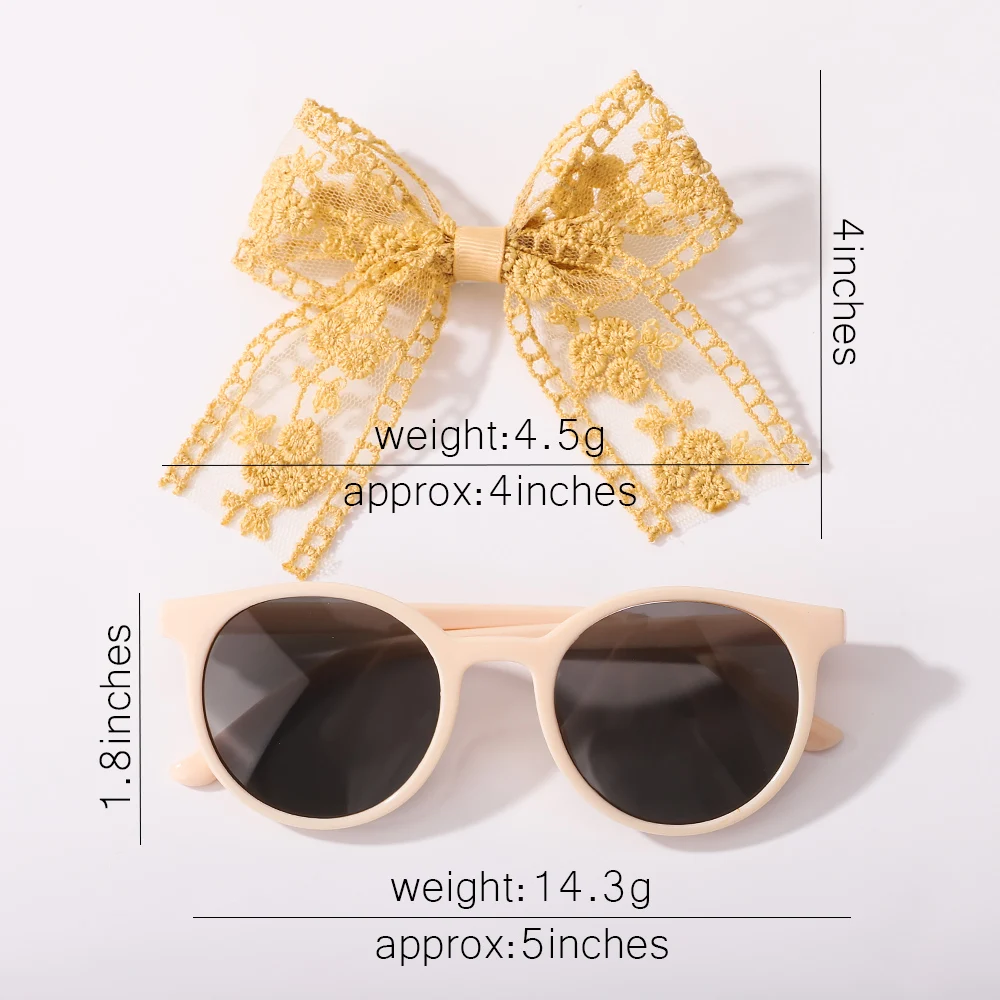 Fashion Lace Embroidery Bow Hairpin Kids Sunshade Protective Glasses Set Accessories Cute Lace Bowknot Hair Clip Baby Headwear