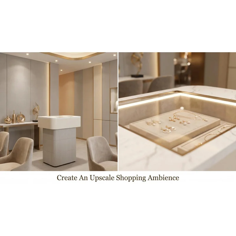 custom.Embedded Jewelry Display Cabinet Modern Jewelry Furniture with Warm LED Lighting Showroom Display
