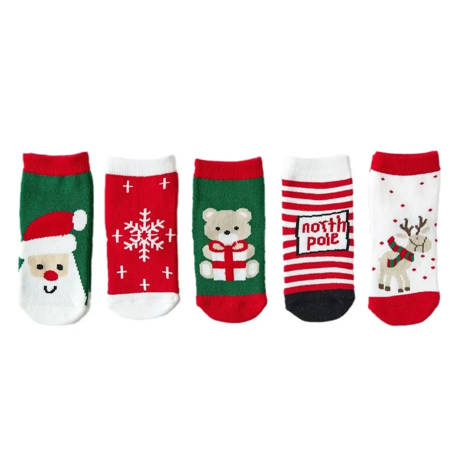 

5pcs Cozy Christmas Socks with Santa, Bear & Reindeer Designs - Thick Warm Mid-Calf Crew Socks for Men and Women, Christmas Gift
