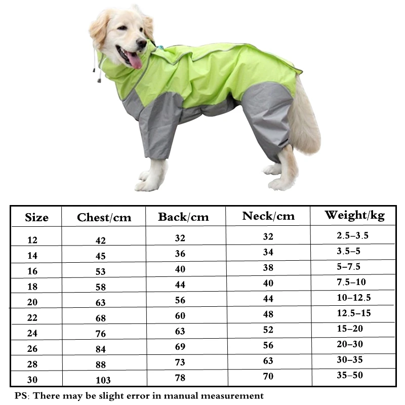 Pet Large Dog Raincoat Outdoor Waterproof Clothes Hooded Jumpsuit Cloak For Small Big Dogs Overalls Rain Coat Labrador