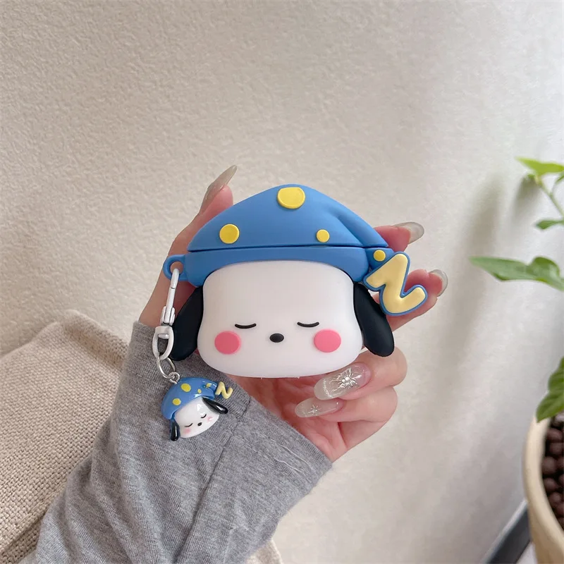 Simpatico cappello da notte custodia per Pochacco per Airpods Pro 2, custodia protettiva morbida per auricolari per Airpods 3/Airpods 1 2 con portachiavi uomo bambino